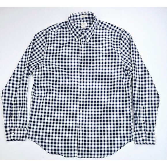 J. Crew Classic Size Large Mens Navy White Check Button Down Long Sleeve Shirt - Picture 5 of 11